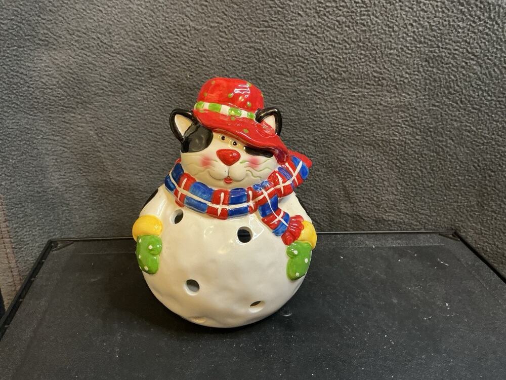Crazy Cute Kitty Cat Snowman Luminary Tea Light